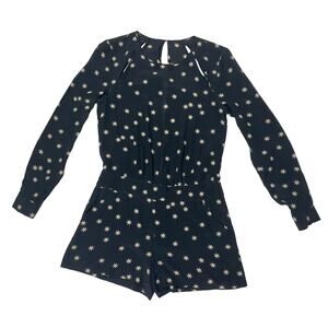 Pam & Gela Long Sleeve Silk Romper - Black & Cream - 0